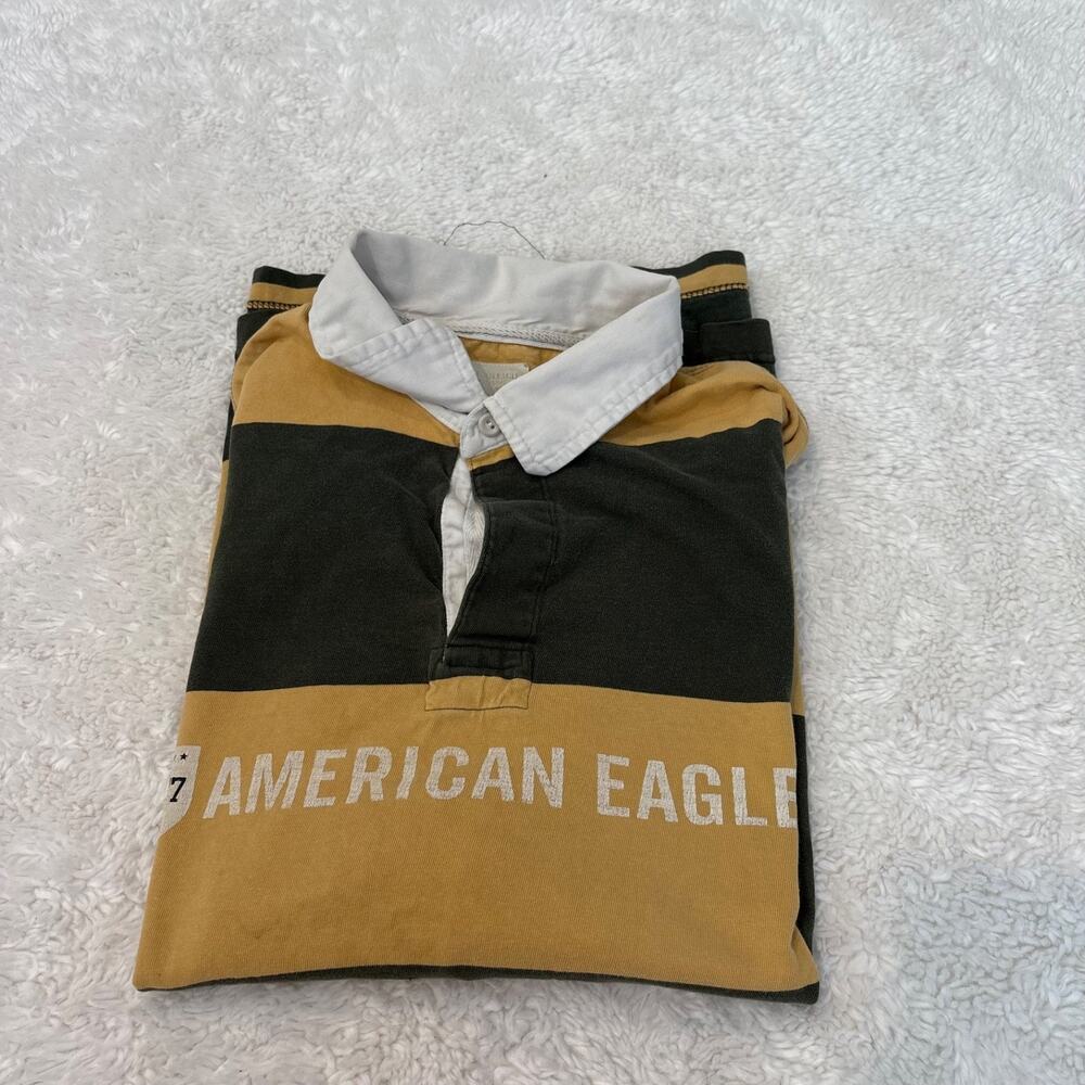 Y2K VTG American Eagle Mens Rugby Polo Shirt Multicolor Cotton XL Streevewear